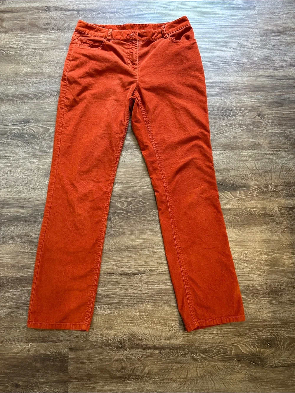 Kate Hill Trio Straight-Leg Corduroy Pants in Brown, Orange & Tan